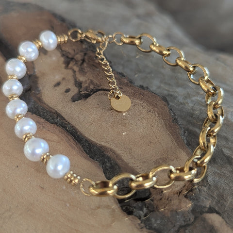 GROVE SCHAKELARMBAND MET PARELS A0482