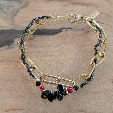 DUBBELE ARMBAND ZWART O0636