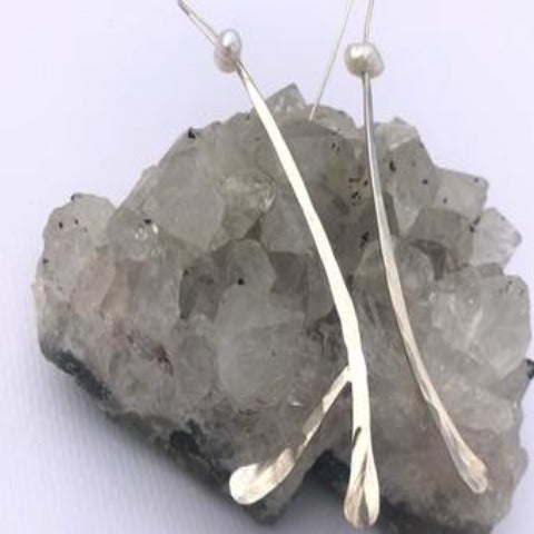 Silver Asymmetric Earrings with Pearls · Sterling Silver O0261